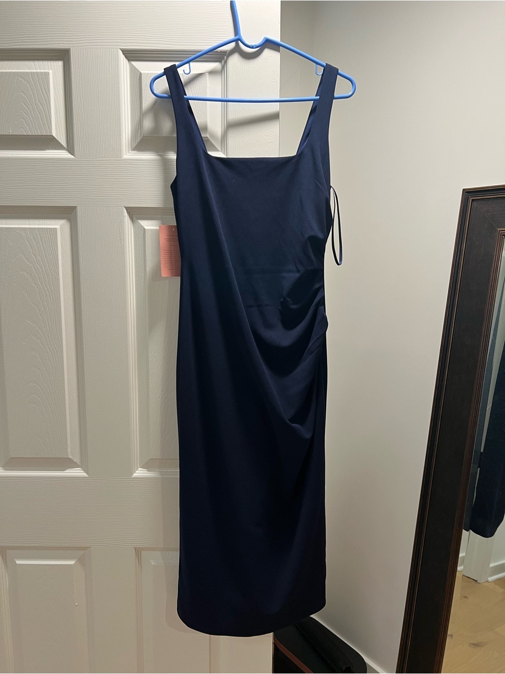 BHLDN Navy Square-Neck Midi Dress with Side Drape